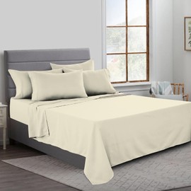 MistyMorning Flat Sheet, Soft & Premium quality Bedding & Linen, Egyptian Cotton with 200 Thread Count. (Cream, Double)