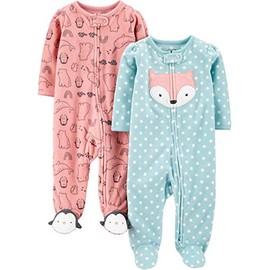 Simple Joys by Carter's Girls' 2-Pack Fleece Footed Sleep and Play, fox/pink Animal, Newborn