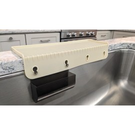 SiliProducts SiliSink Silicone Sink Edge Guard for Kitchen Sink - Fits 3.75” - 4” Wide - The Original Silicone Edge Protector with Sponge Caddy - Splash Guard, 14” Beige