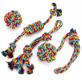 Dog Rope Toys 4 Pack, Dog Tug Toy, Colorful Braided Cotton Rope Dog Toy for Puppies Puppy Small Dog Teething Chew, Cleaning Pet's Teeth During Playtime