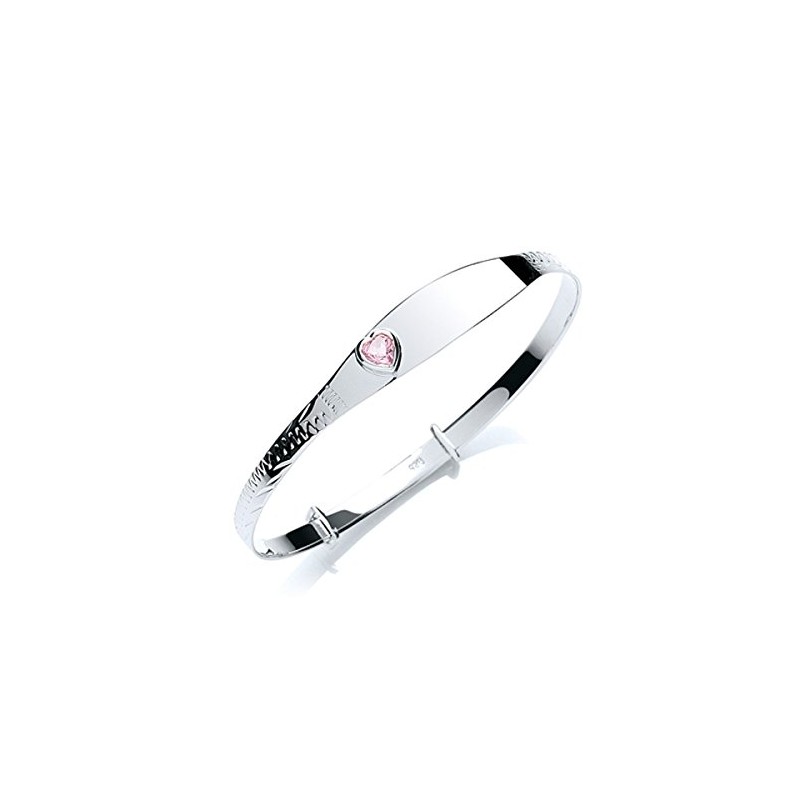 MiChic Children's Silver Pink Heart Cubic Zirconia Identity Expanding Bangle