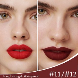 BINGBRUSH Colors Liquid Matte Lipstick and Lipliner Pack Set, Lip Tint Long Lasting 24 Hour Waterproof Velvet Nonstick Cup Lipgloss Lip Stain Pigmented Lip Makeup Gift Sets (2Pcs 11#&12#)