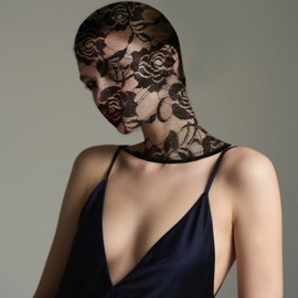 YASOKEZO 1Pcs Womens Black Lace Mask Full Face Mask Masquerade Party Hollow Out See Through Lace Hood