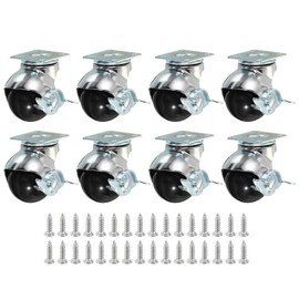 PATIKIL 2 Inch Ball Caster Wheels with Brake, 8 Pack 360° Rotating Swivel Top Plate Wheels Locking Caster with M8 Screws for Furniture Table Cabinet Chrome
