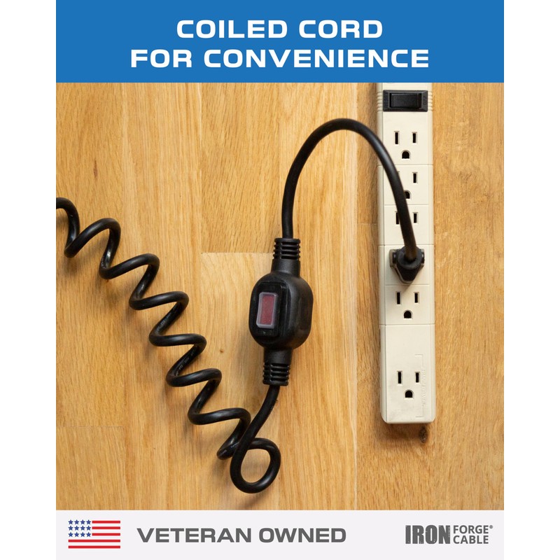 Iron Forge Cable SJEOW 20 ft Black Outdoor Coiled Extension