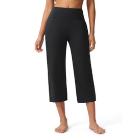 Capri Pants for Women Wide Leg Stretch Yoga Cropped Pants with Pockets Loose High Waist Casual Summer 22" Black XL