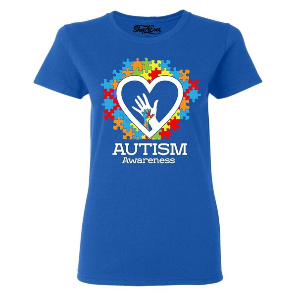 shop4ever Autism Awareness Hands in Heart Women's T-Shirt X-Large Royal Blue 0