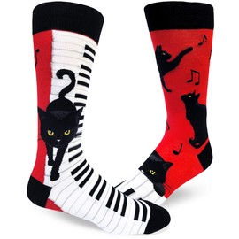 ModSocks Men's Piano Cat Men's Crew Socks in Red