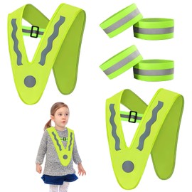 Ehuihuan Pack of 2 Children's Safety Vest with Reflective Strips, V-Shape Safety Vest, Children's Safety Vest with 4 Reflectors Bracelets, for Children from 2-12 Years for Sports, Running, Bike,