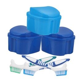 Anneome 3 Sets Portable Denture Care with Soft Bristle Brush and Soaking Storage Boxes for Travel and Efficient Cleaning of Retainers Mouth Guards and Dental Appliances
