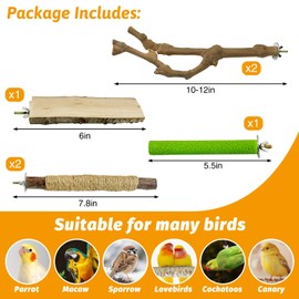 kathson 5pcs Natural Parrot Perch for Cage Wooden Bird Perches Grape Bird Stick Parakeet Climbing Standing Branches Toy Chewable Cage Accessories for Small Budgies Cockatiels Lovebirds Budgies