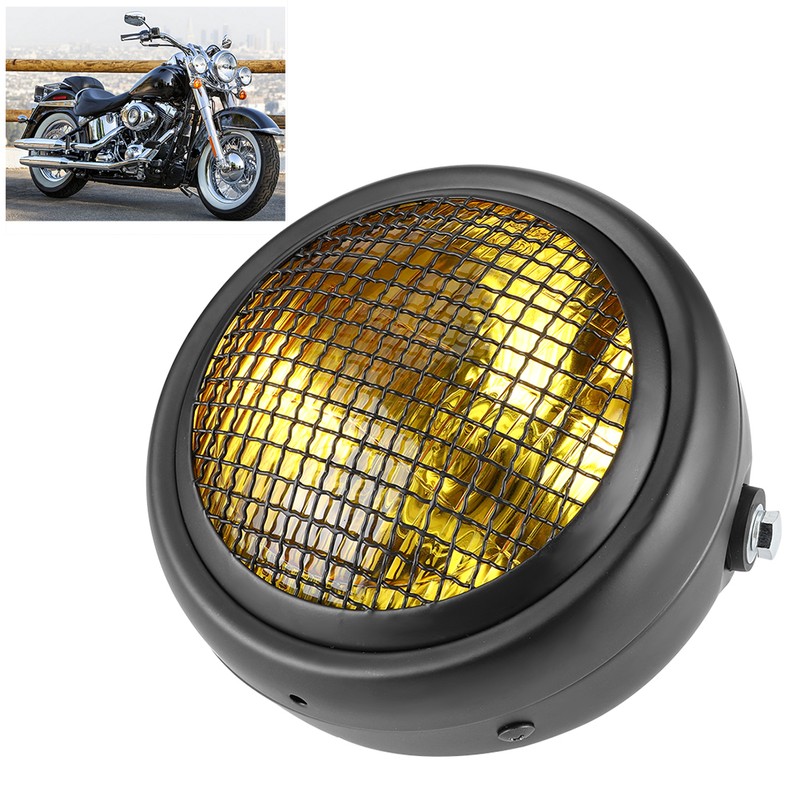 7in 55W Motorcycle Grill Headlight Retro Style Halogen Head Lamp