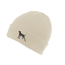 The House Of Dog: German Shorthaired Pointer Owner Gift. Classic Cuffed Unisex Beanie Ski Hat with Embroidered Design. Oatmeal