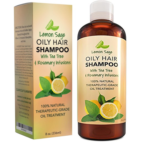 Volumizing Shampoo For Oily Hair - Vitamin Shampoo With Lemon Oil + Sage - Natural Hair Care - Thickening Balancing Cleanser With Anti-Dandruff Tea Tree + Anti-Itch Clarifying Rosemary For Women + Men