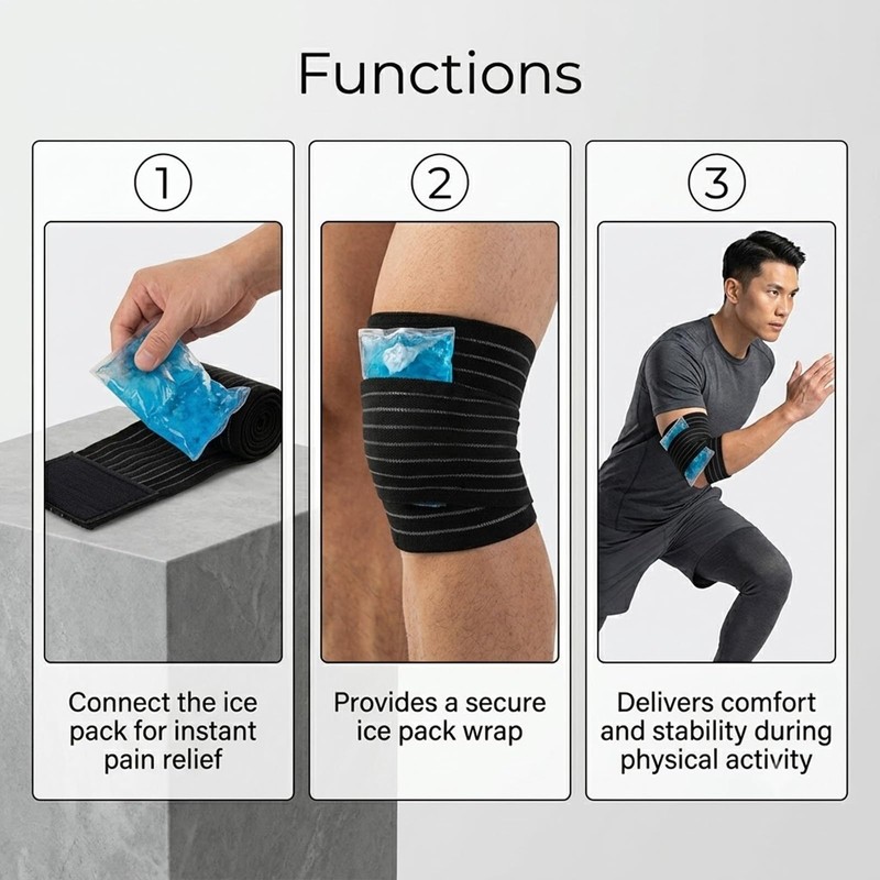 6 Pack Ice Pack Extension Straps - 35"x3" Elastic Wrap