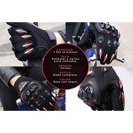 hanylish Guantes para Motociclista, Antideslizante, Cómodos y Ligeros para Hombre y Mujer, Protección Completa con Sensores Táctiles, Accesorios para Moto, Bicicleta y Senderismo (Negro - Rojo, XL)