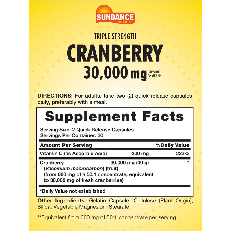 Sundance Cranberry Supplement | 30000mg | 60 Capsules | Plus