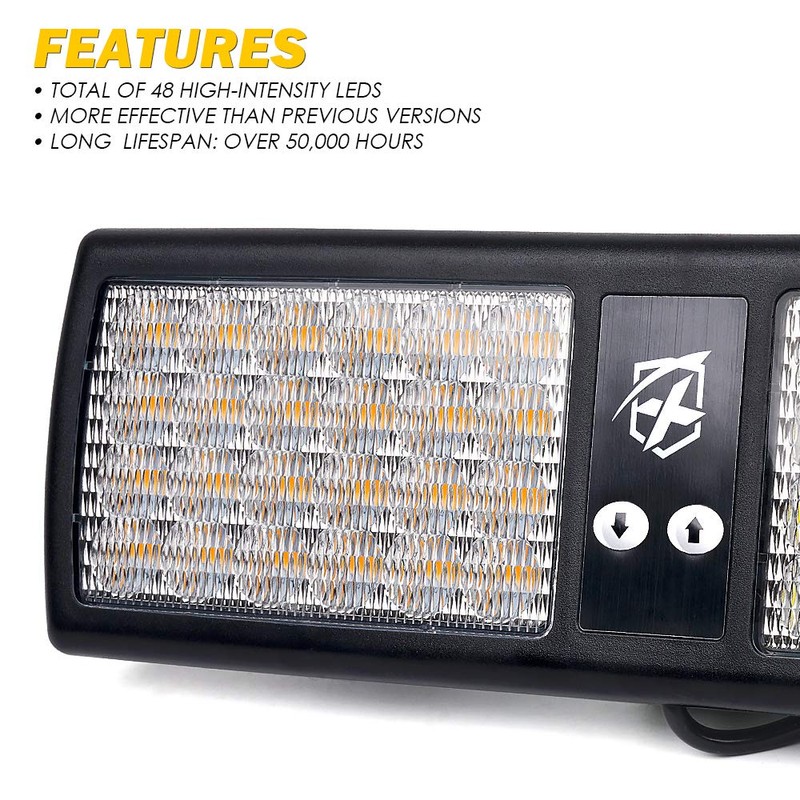 Xprite White Amber 48LED Visor Strobe Flashing Lights Interior Windshield