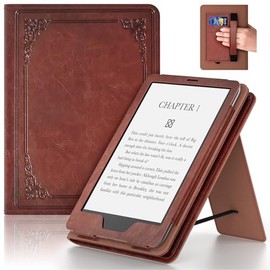 Lainergie 6in Tablet Case with Stand and Hand Strap,Incompatible with Old Version, Durable Synthetic Leather Cover with Auto Sleep Wake, Vintage Brown
