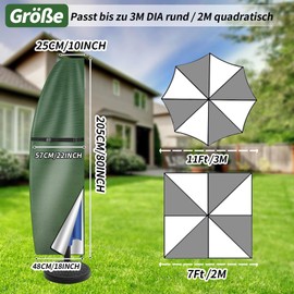 wiipara Parasol Protective Cover with Rod, Parasol Cover for Parasol 2 to 3 m, Cantilever Parasol Protective Cover, UV Protection, Weatherproof, Windproof and Snowproof, Green, 205 x 25/57/48 cm