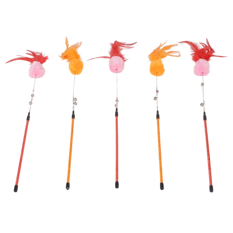 5pcs Funny Cat Stick Ergonomic Interactive Cat Feather Toy with