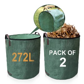 losolese Large Garden Waste Bags with lid and zipper, 272 L Waterproof Heavy Duty Garden Leaf Waste Sacks with Handles,Foldable and Reusable ,Green, 2 PACK