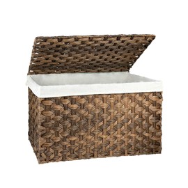 MOORLITER Storage Basket with Lid, 42.3 Gallon (160L) Wicker Storage Trunk with Handles, Handwoven Wicker Basket for Blanket, Removable Liner, Foldable, for Living Room, Laundry Room, Brown