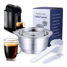 GYNSCO Coffee Capsule, Stainless Steel Reusable Vertuo Pods - Refillable Vertuoline Capsules Compatible with Nespresso Vertuoline GCA1, Delonghi ENV135, Delonghi ENV150 and Vertuoplus (230ml (7.7oz)