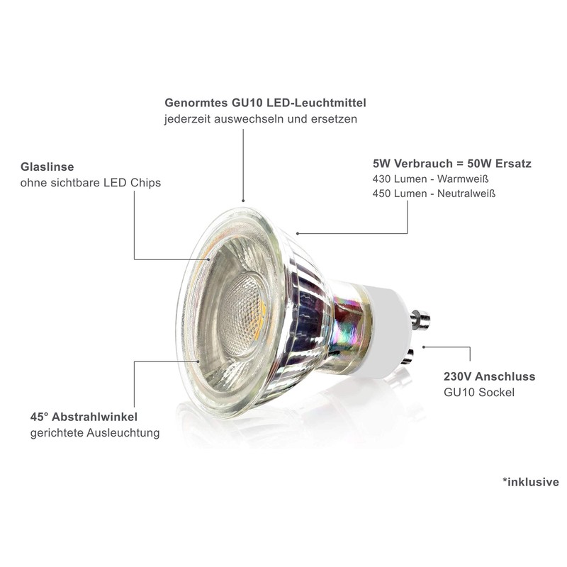 lambado® Premium LED-spotlight, 230 V, brushed gold, bright and economical,