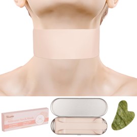 Reusable Silicone Neck Wrinkle Patch - Silicone Neck Mask Adjustable, for Use with Neck Cream, No Adhesive, Anti Wrinkle Patches for Neck Firming and Tightening, with Jade Gua Sha Tool and Tin Case