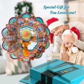 FONMY Santa Deer Wind Spinner 3D Stainless Steel Christmas Decoration Worth Gift Garden Decor. Indoor Outdoor Hanging Ornament 12inch Metal Wind Spinners