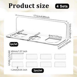 AHANDMAKER Set of 4 Hair Tool Organiser Wall Mounted Hair Brush Holder with 3 Holes Waterproof Acrylic Comb Holder No Drilling for Bathroom Living Room Bedroom Transparent