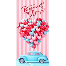 BlissYard Valentine's Day Door Cover 71x35 Inch Car Floral Heart for Valentines Day Party Supplies Decor Favors Hanging Outdoor Pink Heart Balloons Car Background