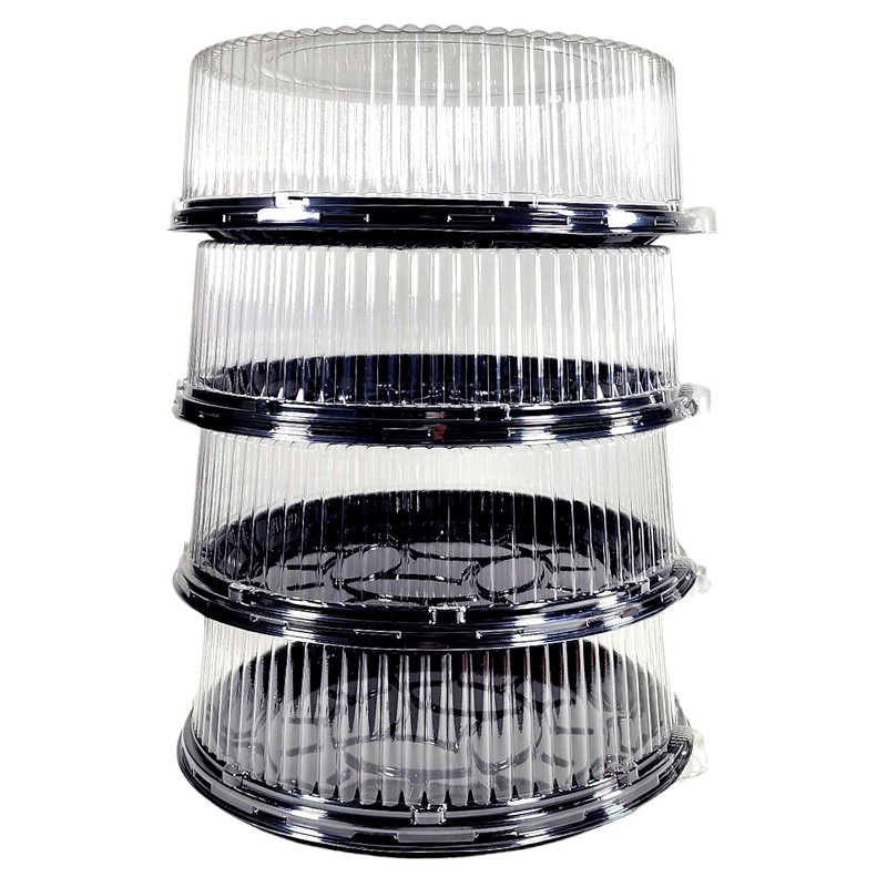 PACTOGO 18" Round Black Plastic Cater Trays with Clear Dome