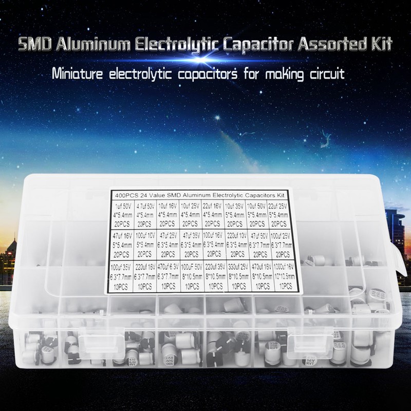 400pcs 24 Values SMD Aluminum Electrolytic Capacitor Assorted Kit 1uF