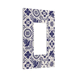 Mexico Kitchen Talavera Tile 1 Gang Rocker Light Switch Cover White/Blue Morocco Mexican Brick Tiles Single Decorator/Gfci Outlet Wall Cover Faceplate Decorative Wallplate Bathroom Decoration