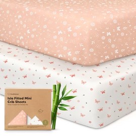 Paquete y sábanas ajustadas, paquete de 2 sábanas de cuna para colchón Pack N Play de 38 x 26 pulgadas, suaves y acogedoras, ropa de cama neutra para niños pequeños, funda de colchón para cuna de bebé