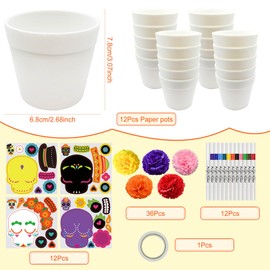 Cinrobiye 12 Set Day of The Dead Table Centerpiece DIY Dia De Los Muertos Skull Crafts Kits with Pots Marigold Flowers for Halloween Party Day of The Dead Table para Altar De Muertos Cemetery Decor