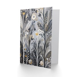 Artery8 Greeting Card Wildflower Meadow Grey Orange Botanical Folk Art Blank For Him Or Her Art Birthday Card