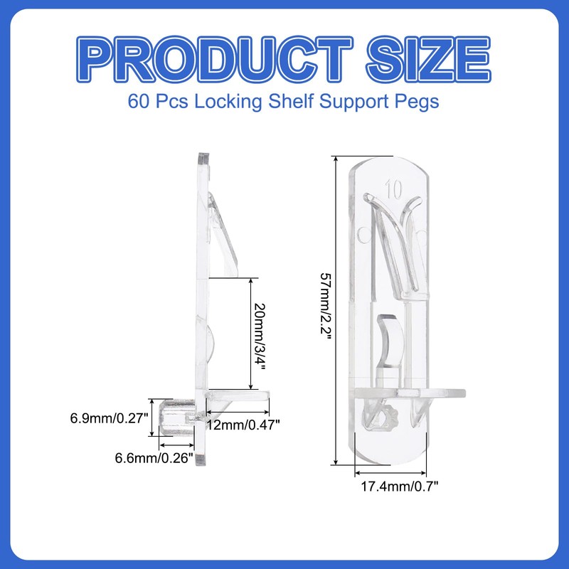 PATIKIL Locking Shelf Support Pegs, 60 Pcs Plastic Cabinet Shelf