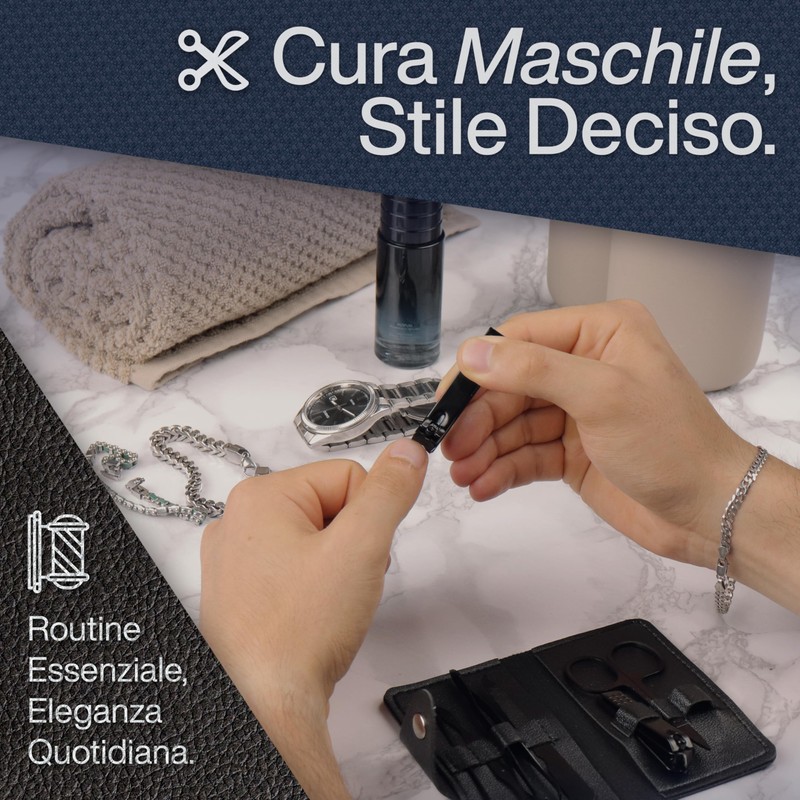 ESHMHE Professionelles Maniküreset, 7-teilig, mit schwarzem PU-Etui, Unisex, für Hand-