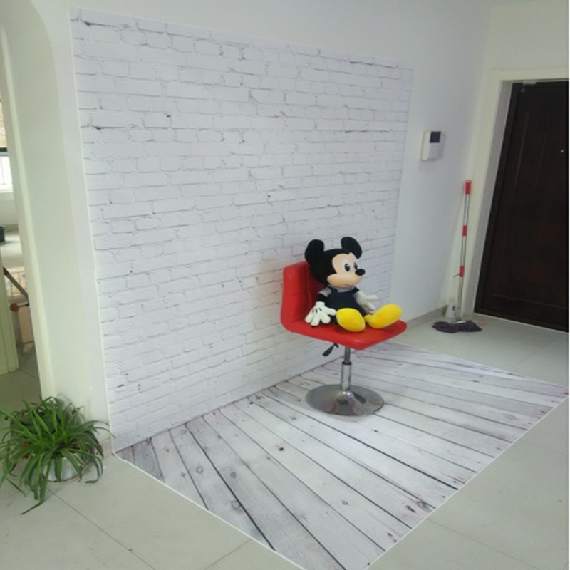 White Brick Wall with Wooden Floor Photography Backdrop Vinyl Photo