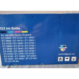 Poschink 522 Refill Ink for EcoTank Printers ET-2720 ET-2800 ET-4700 - 4 Pack