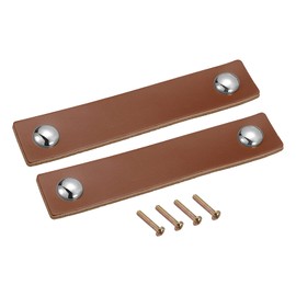 QUARKZMAN Leather Drawer Handles, 5.4 Inches, Pack of 2, Leather Furniture Handle, Drawer Knobs, Handles with Screws for Dressers, Drawers, Cupboards, Suitcases, Brown/Silver