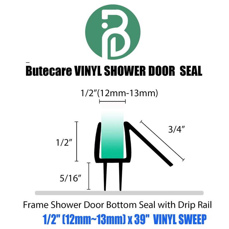 2-Pack Butecare Frameless Shower Door Bottom Seal for Glass Doors