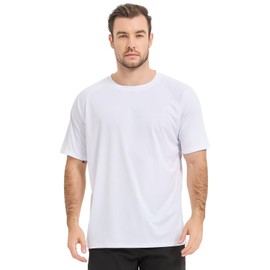 Sillictor Mens Running Tops Short Sleeve UPF 50+ Polyester Sports Gym T Shirts for Men Quick Dry UV Sun Protecion Rash Vest Swimming Hiking Fishing Football Training Shirts, Wicking 3010 White M