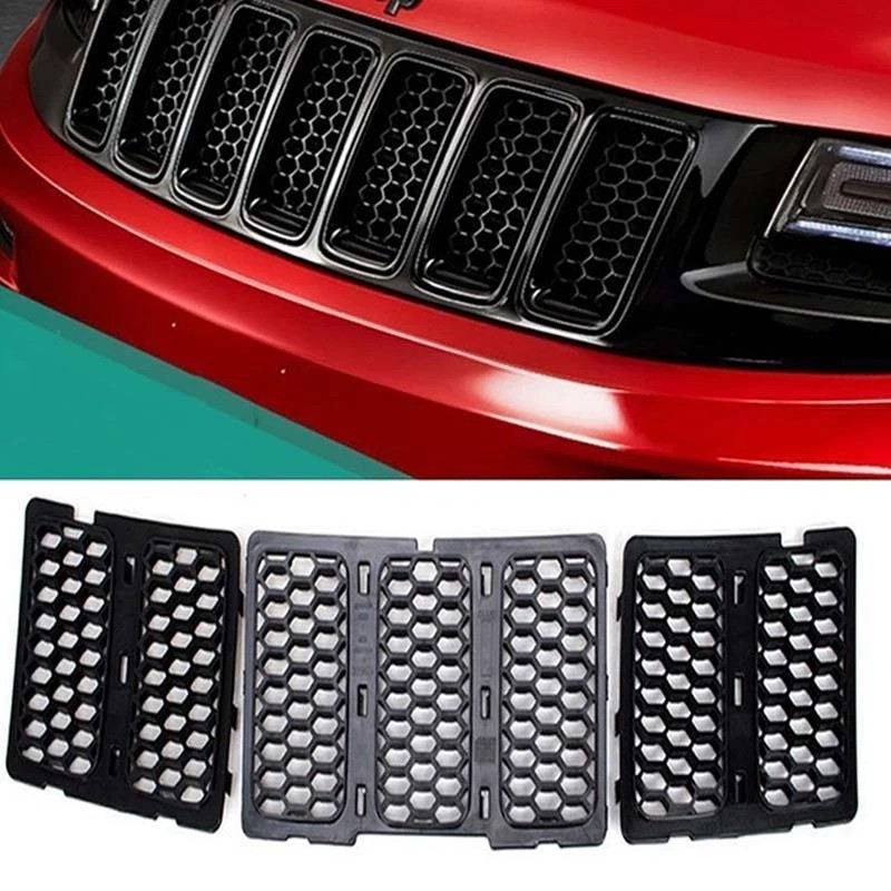 Savadi-Car 7PCS Black Front Grille Inserts Trim Mesh Kit For