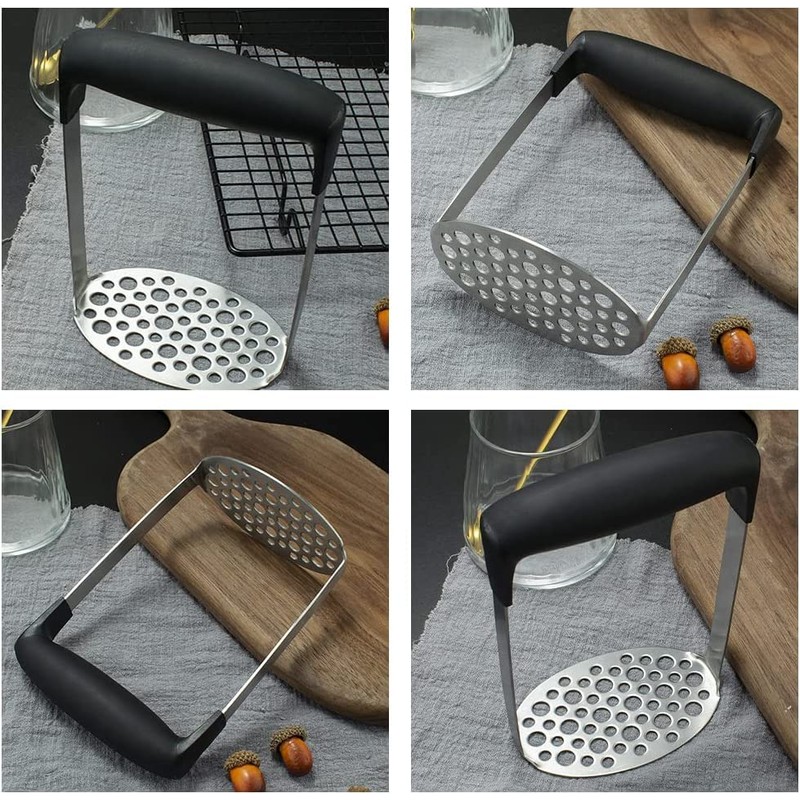 RIJIS Heavy Duty Strong Stainless Steel Potato Masher Black Handle