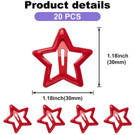 YANGWRshop 20 Pcs Red Star Hair Clips, 1.18''/3cm Non-Slip Star Clip, Metal Stars Snap Hair Clips, Y2K Hair Barrettes Accessories for Women