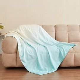 THXSILK 100% Mulberry Silk Throw Blanket, Cooling & Portable Design, Ultra-Lightweight for Sofa/Bed/Travel, All-Year Cozy Comfort, Throw 50"x60", Gradient Mint Green